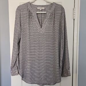 LOFT Black & White Printed V-Neck Long Sleeve Tunic